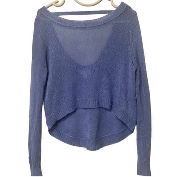 Bisou Bisou Blue Loose Knit Cropped Long Sleeve Sweater Size Medium - Picture 1 of 8